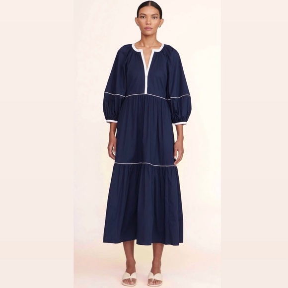 STAUD demi dress in navy and white- Size Small - Picture 1 of 6